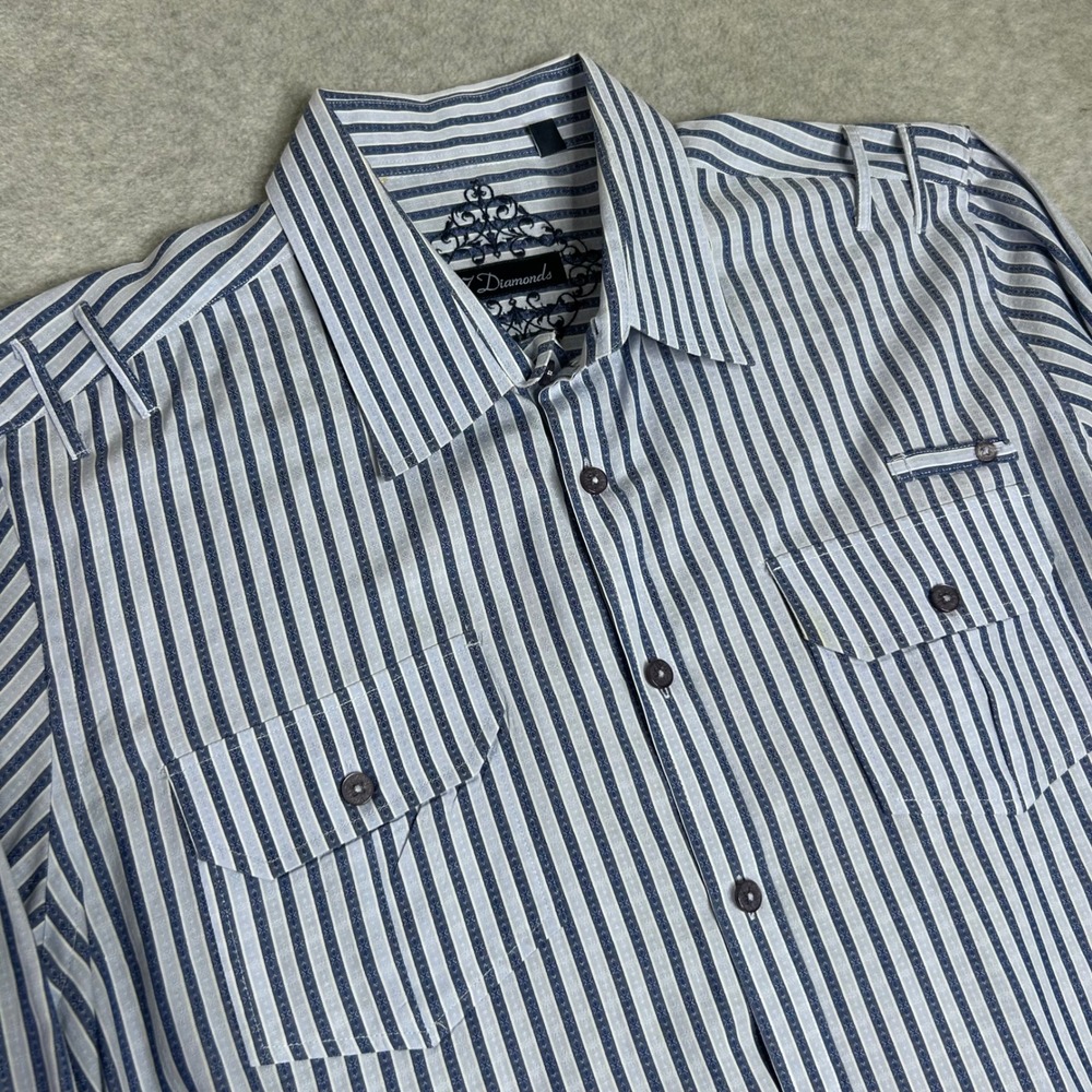 7 Diamonds Mens‎ L Striped Shirt Long Sleeve Button Up Blue Casual